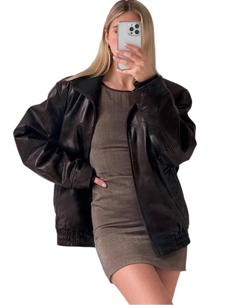 Oversized Lambskin Leather Bomber Jacket