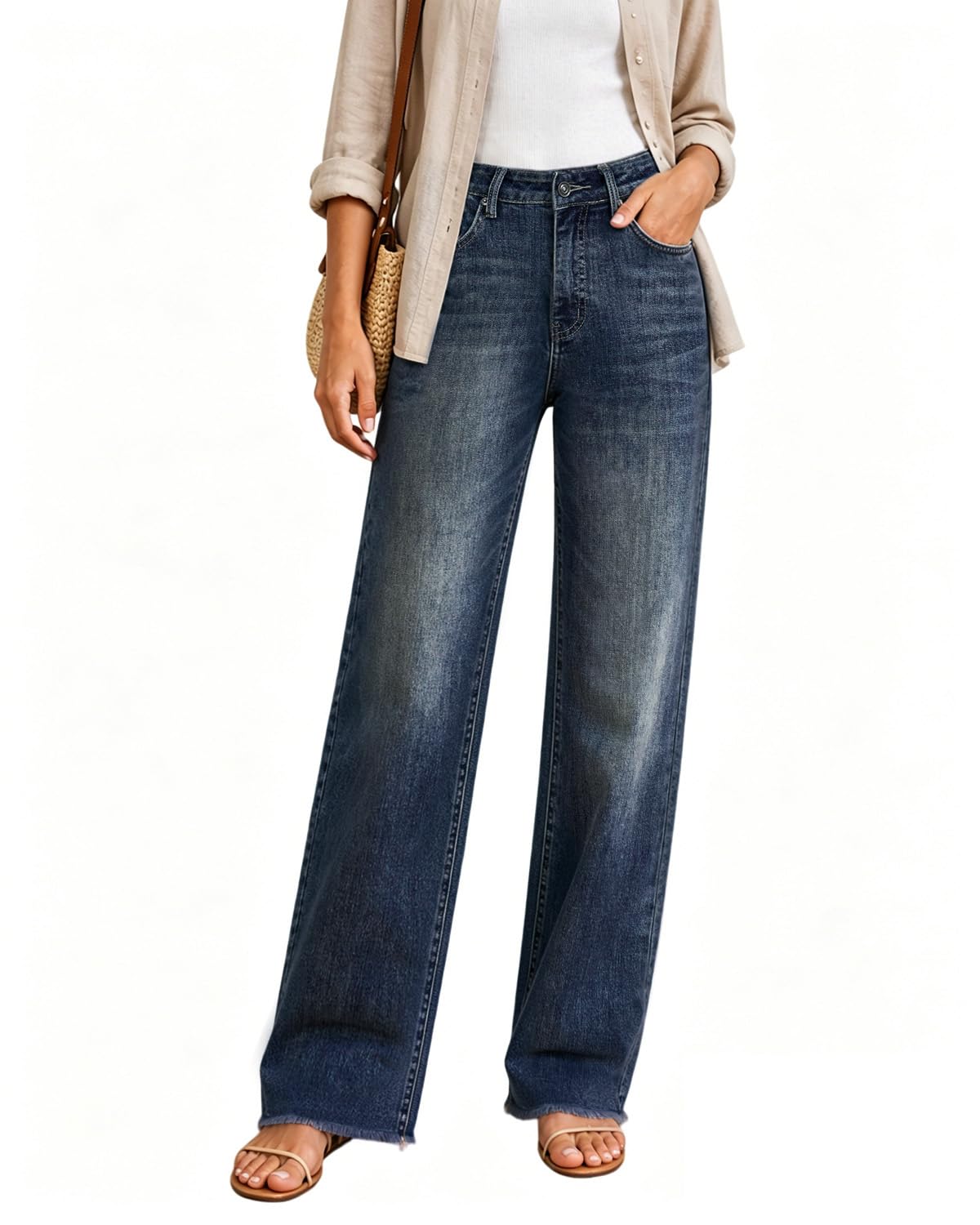 High-Waisted Stretch Straight-Leg Jeans
