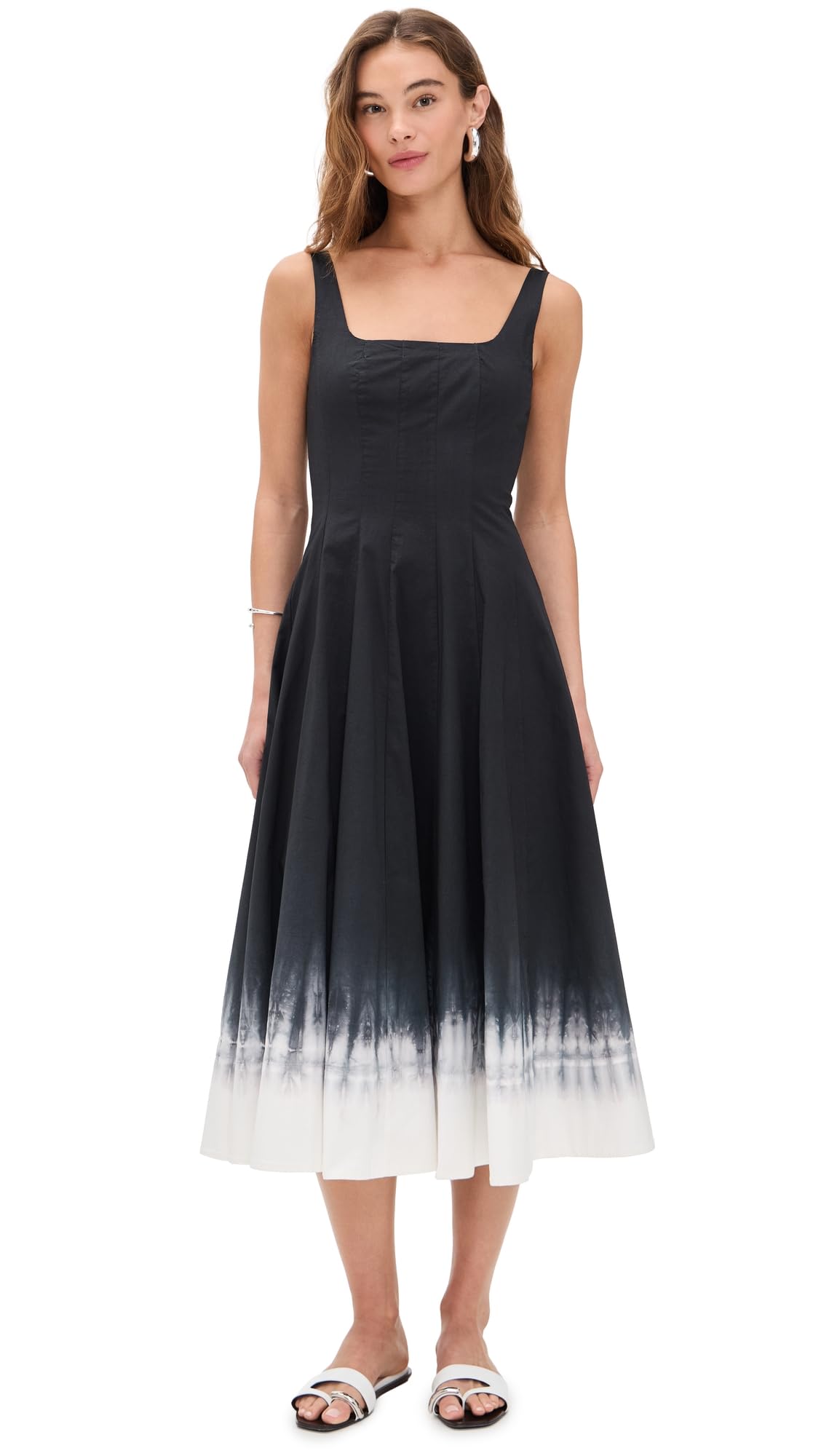 Fit-and-Flare Midi Dress With Structured Bodice