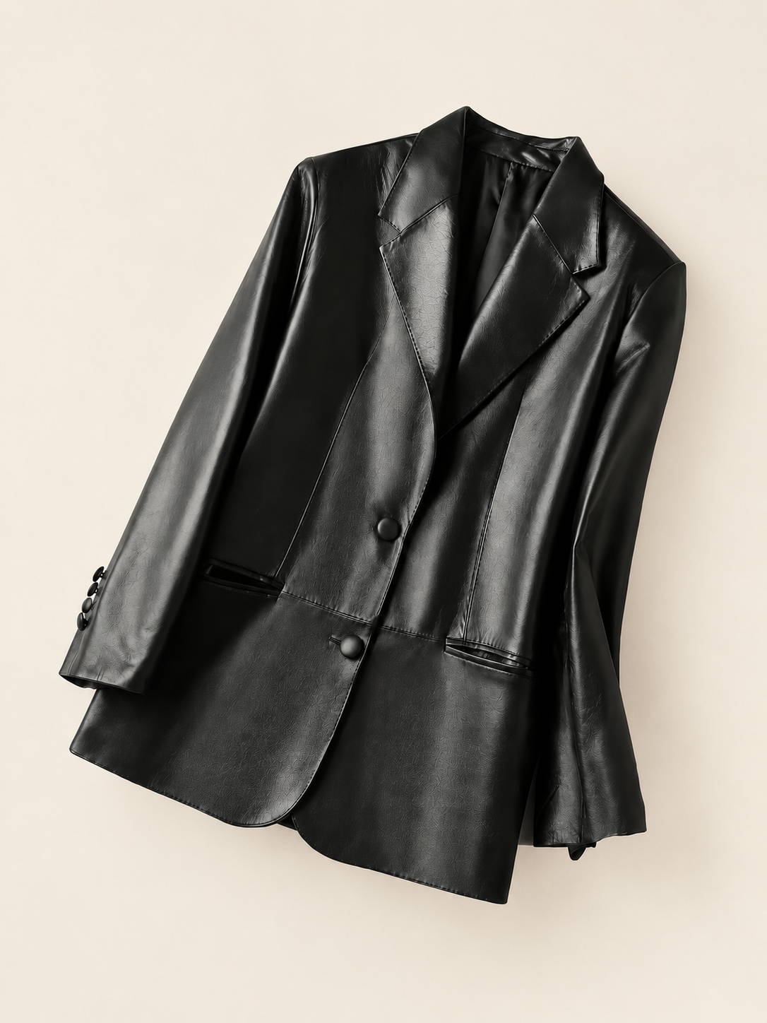Oversized Leather Blazer With Notched Lapels