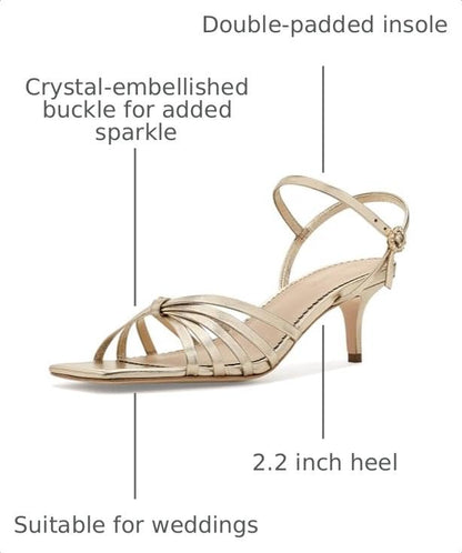 Metallic Strappy Kitten Heel Sandals