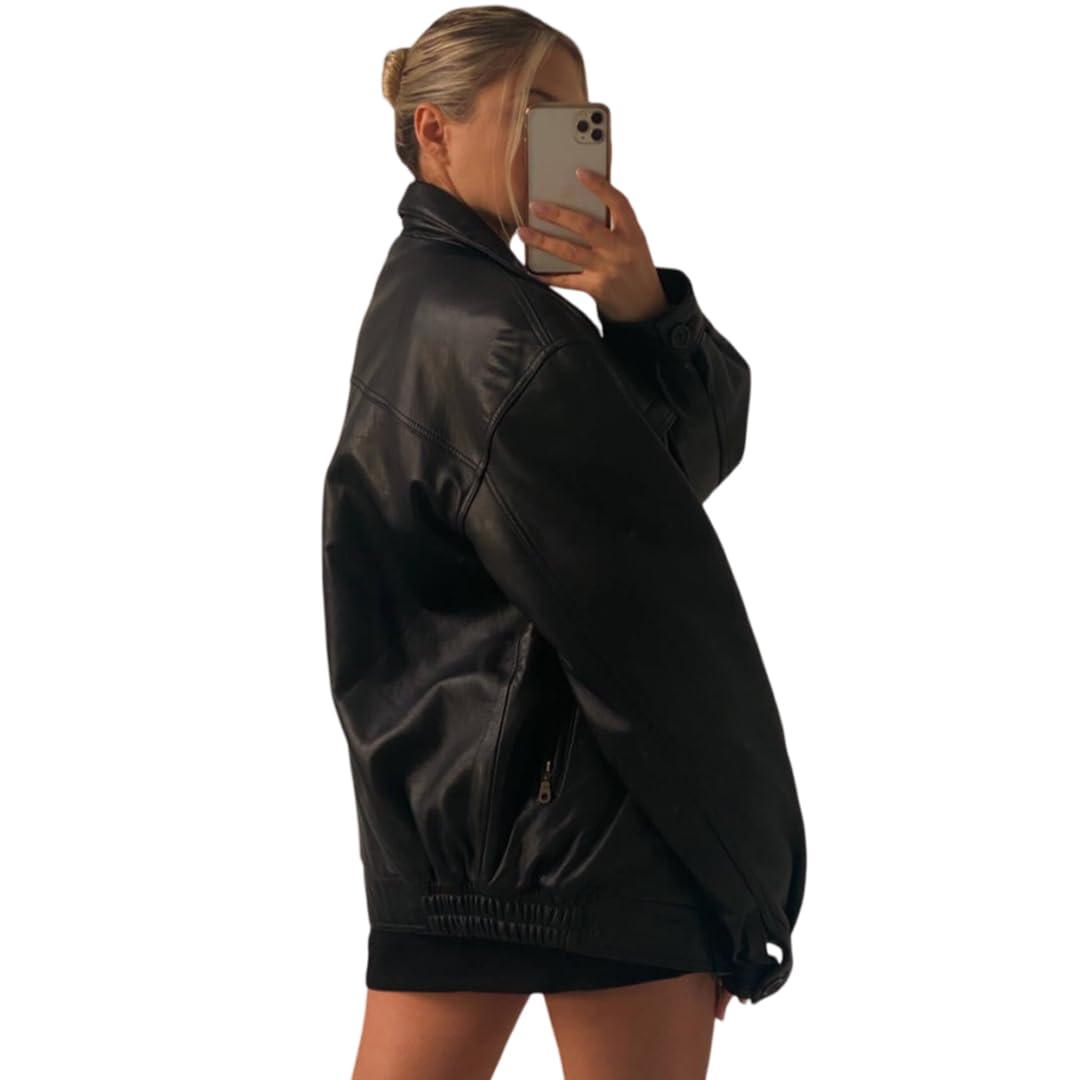 Oversized Lambskin Leather Bomber Jacket