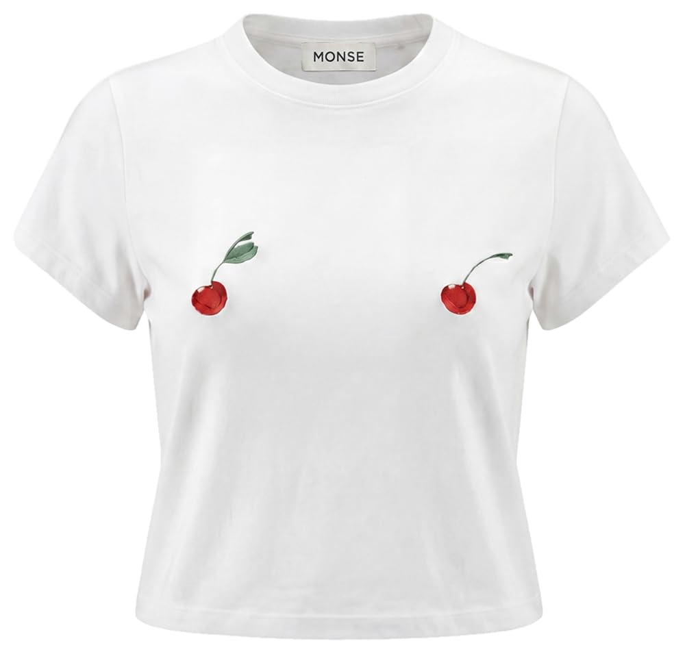 Fitted Cotton T-Shirt With Cherry Graphic