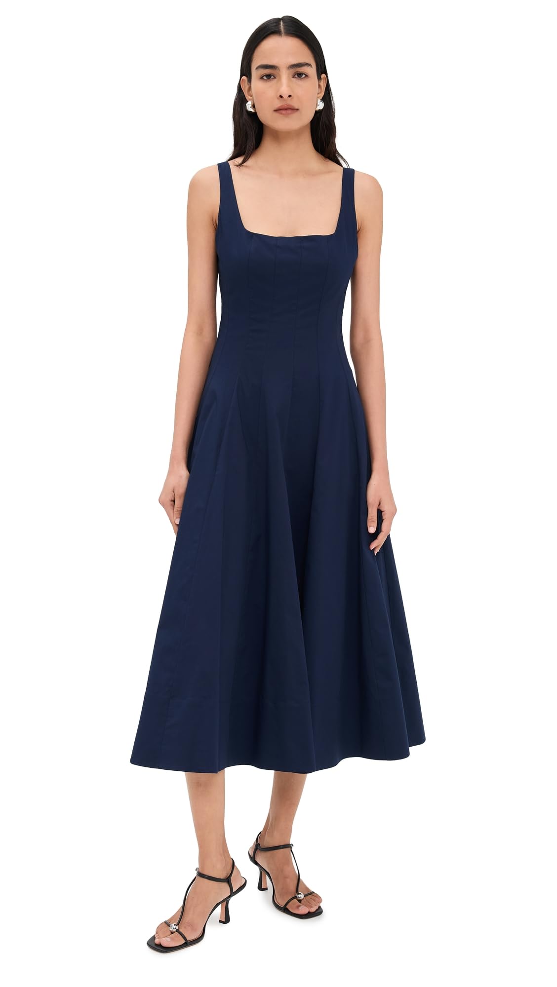 Fit-and-Flare Midi Dress With Structured Bodice