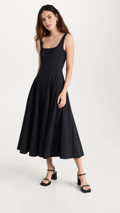 Fit-and-Flare Midi Dress With Structured Bodice
