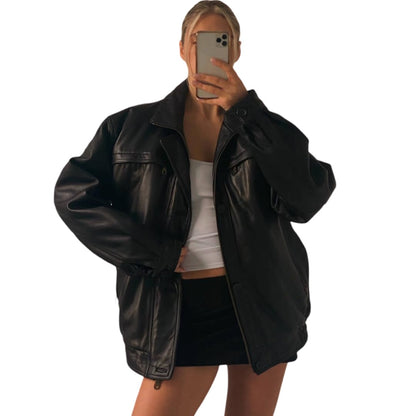 Oversized Lambskin Leather Bomber Jacket