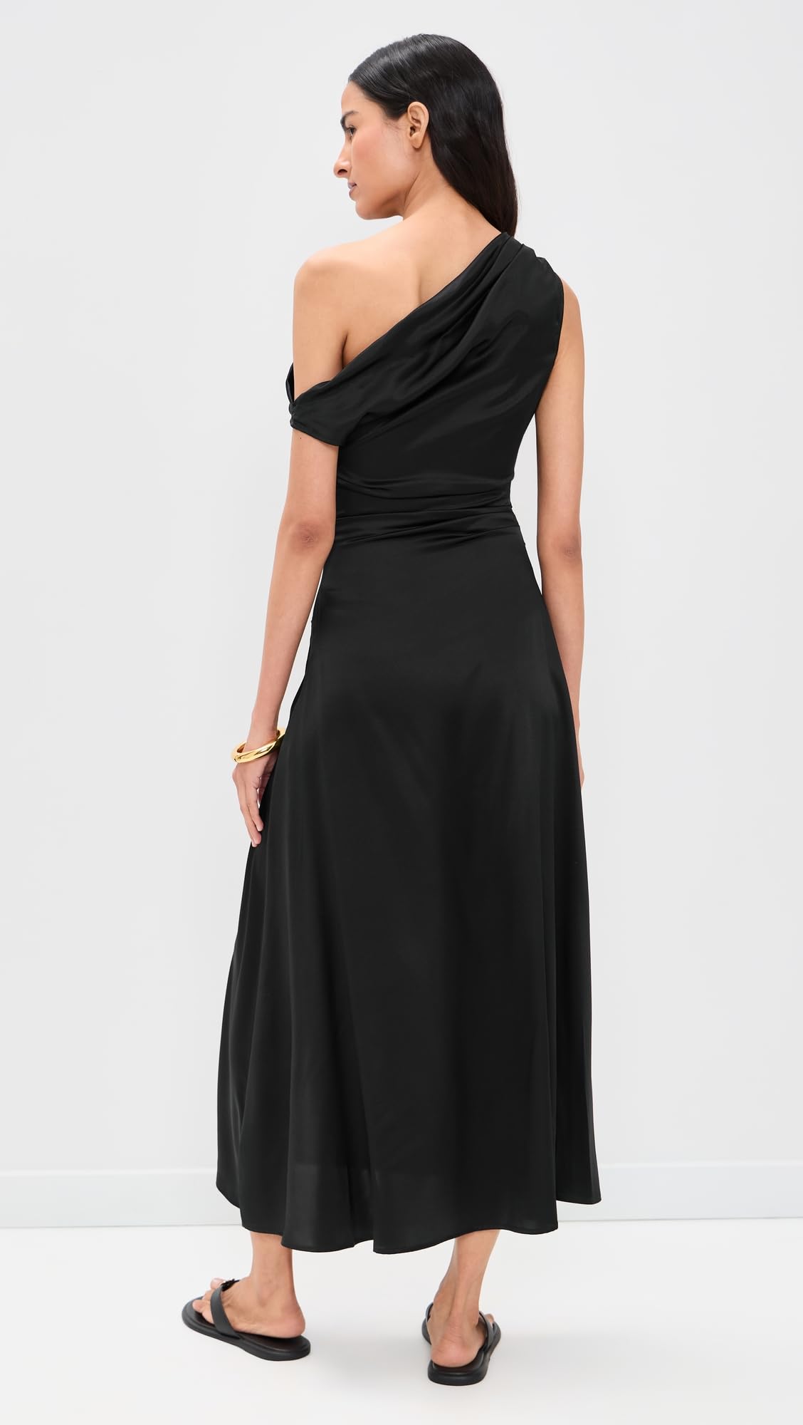 Silk Midi Dress With Fluid Draped Silhouette