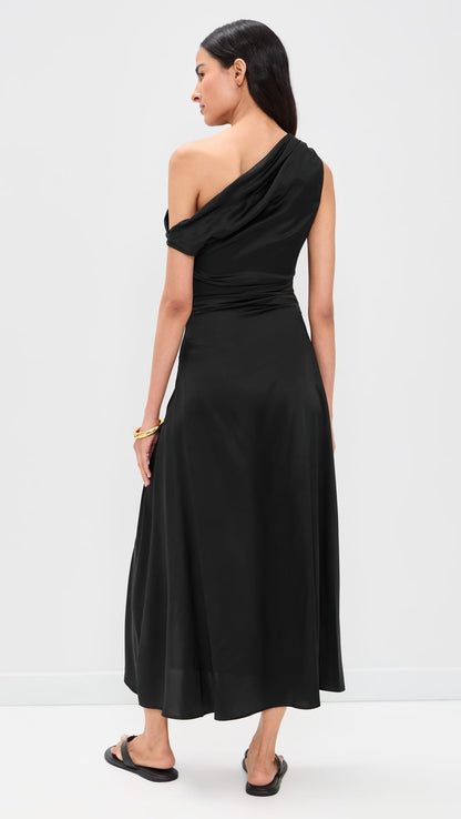 Silk Midi Dress With Fluid Draped Silhouette