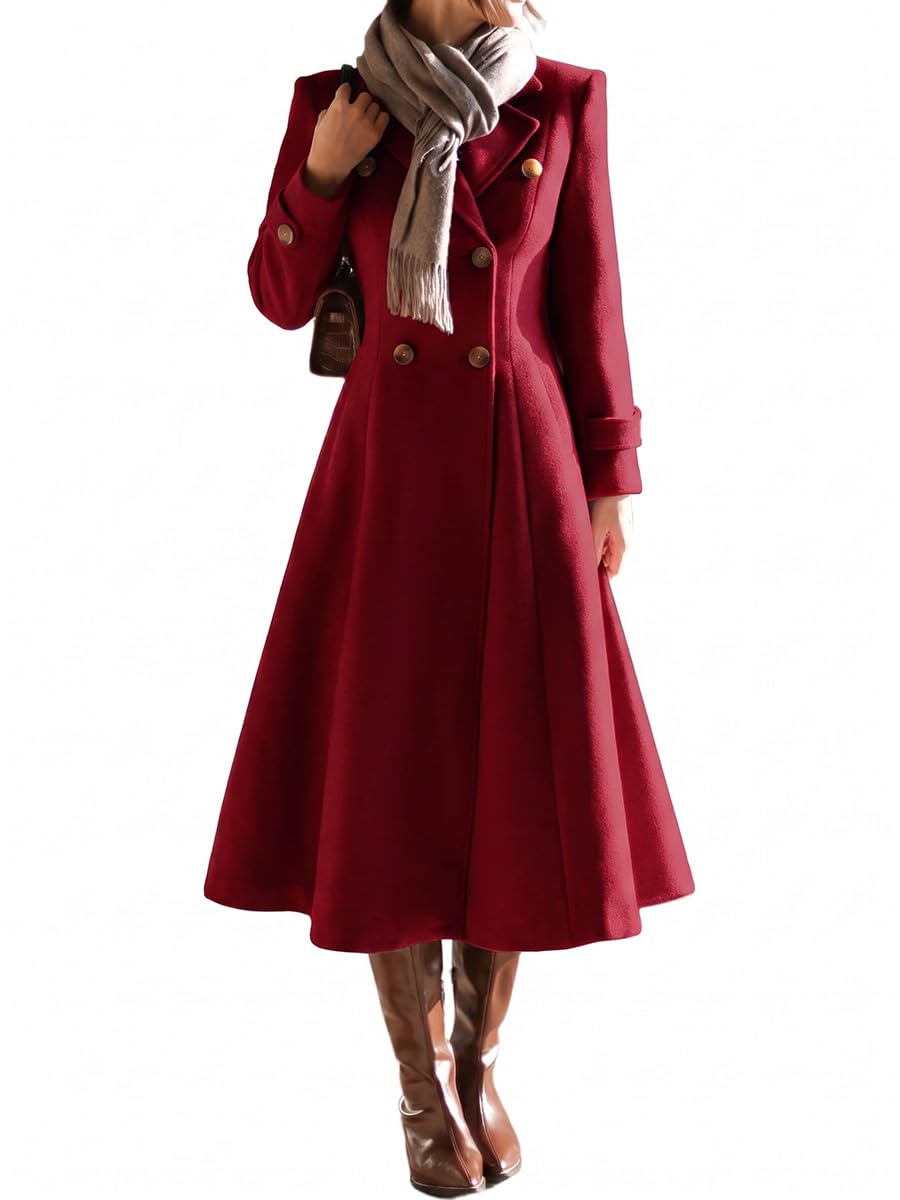 Double-Breasted Long Wool-Blend Coat