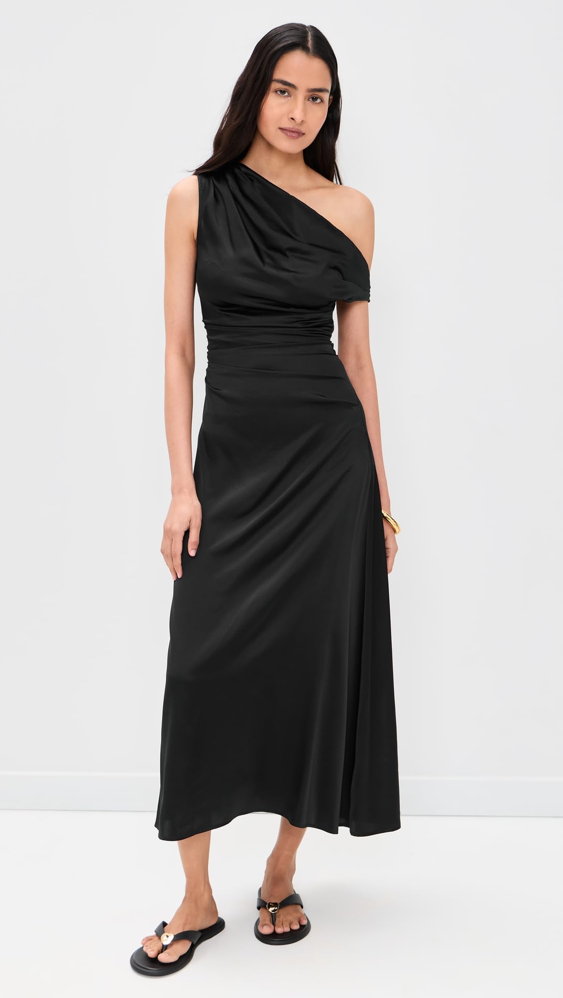 Silk Midi Dress With Fluid Draped Silhouette