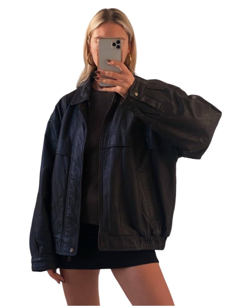 Oversized Lambskin Leather Bomber Jacket