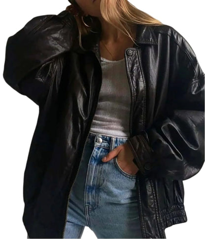 Oversized Lambskin Leather Bomber Jacket