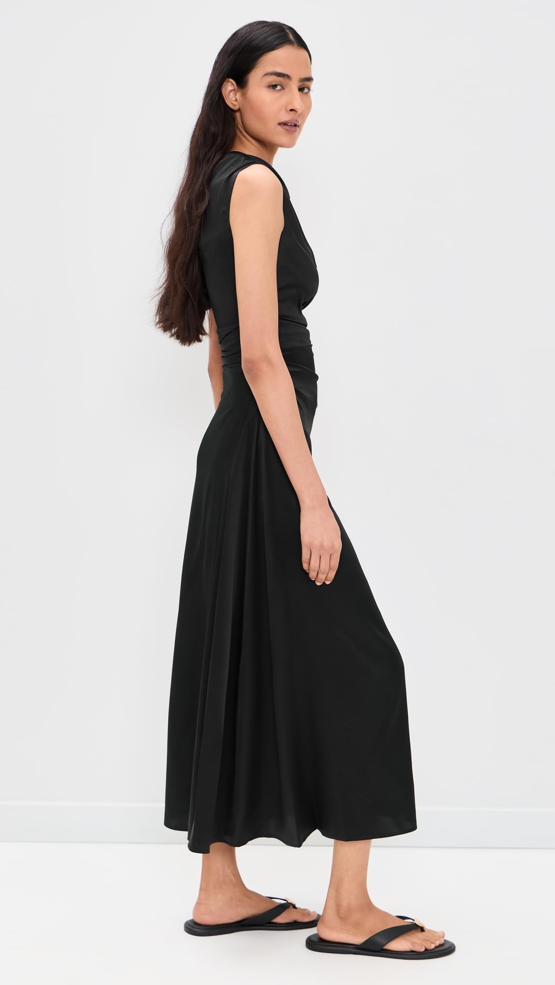 Silk Midi Dress With Fluid Draped Silhouette