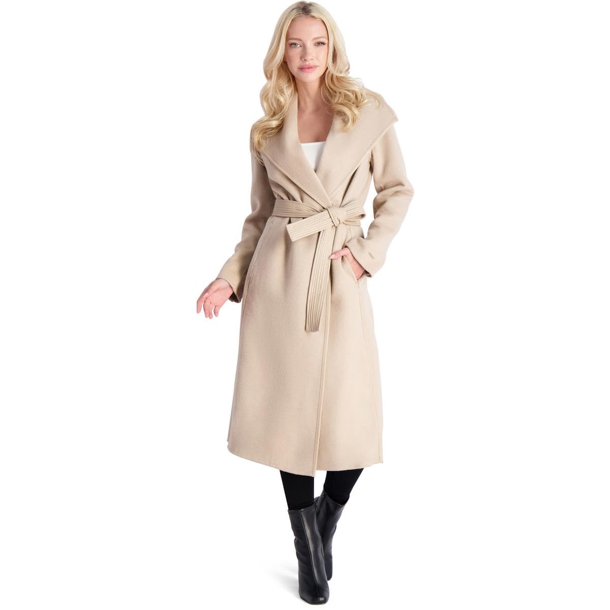 Fitted Tweed Coat With Waist Belt