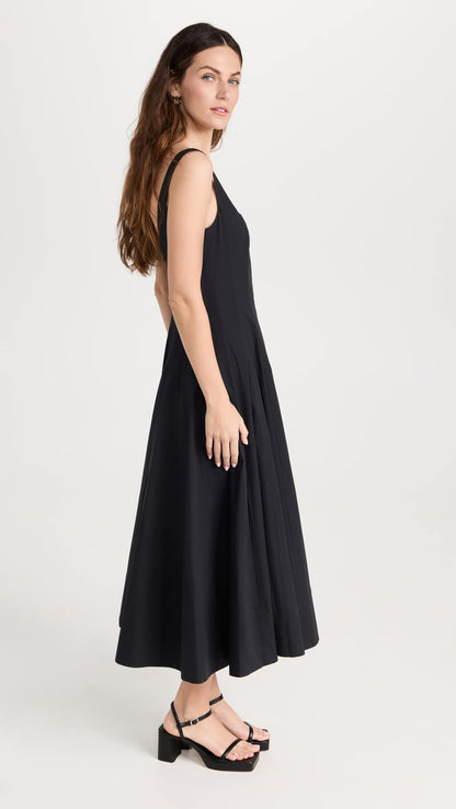 Fit-and-Flare Midi Dress With Structured Bodice