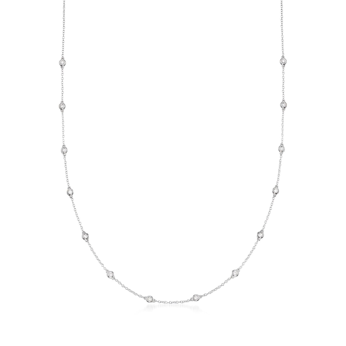 14K White Gold Bezel-Set Diamond Station Necklace