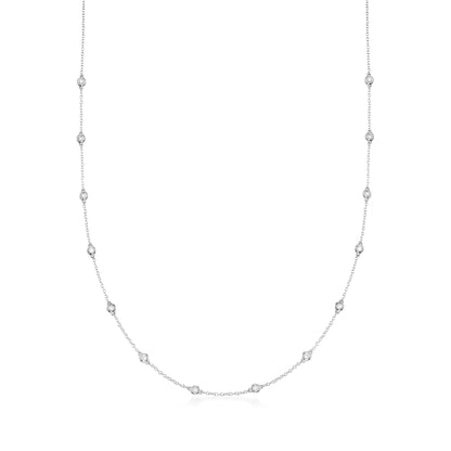 14K White Gold Bezel-Set Diamond Station Necklace