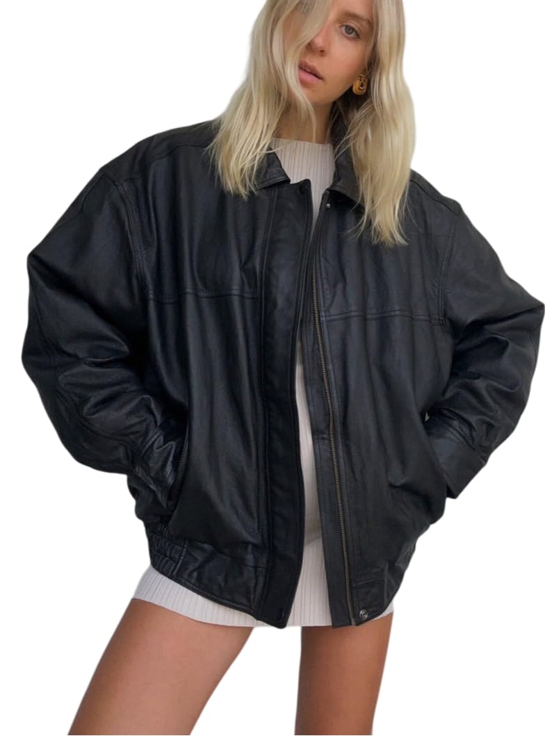 Oversized Lambskin Leather Bomber Jacket