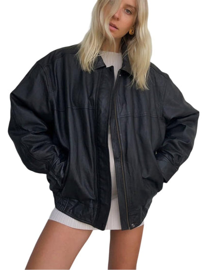 Oversized Lambskin Leather Bomber Jacket