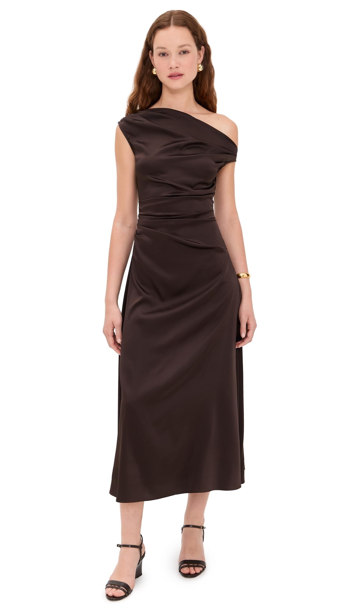 Silk Midi Dress With Fluid Draped Silhouette
