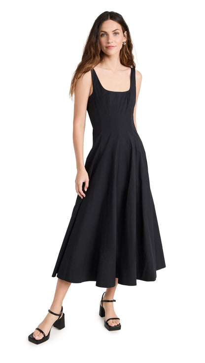 Fit-and-Flare Midi Dress With Structured Bodice