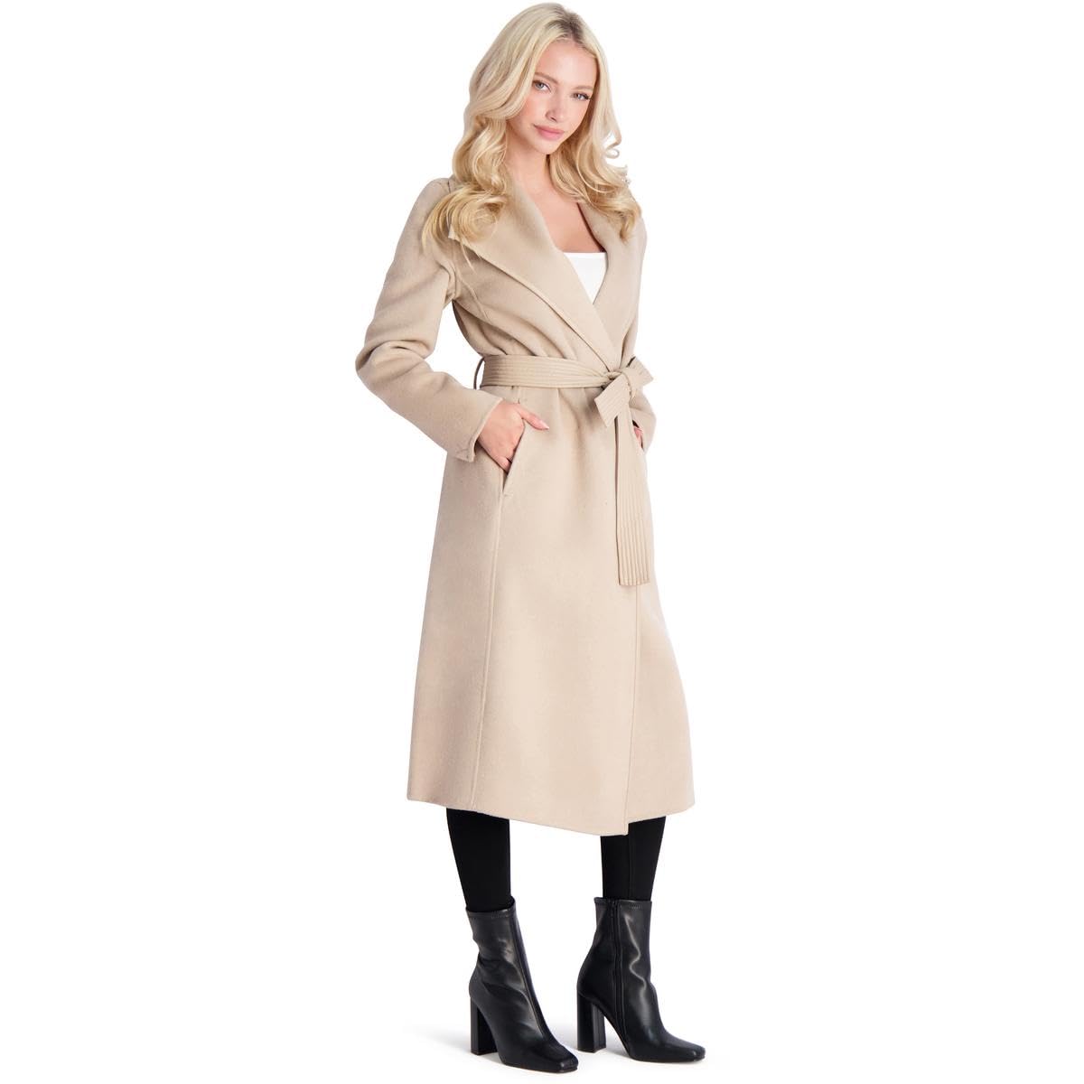 Fitted Tweed Coat With Waist Belt
