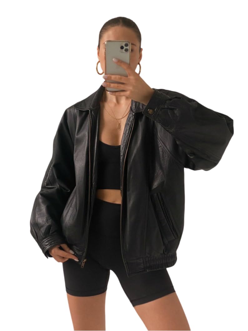 Oversized Lambskin Leather Bomber Jacket