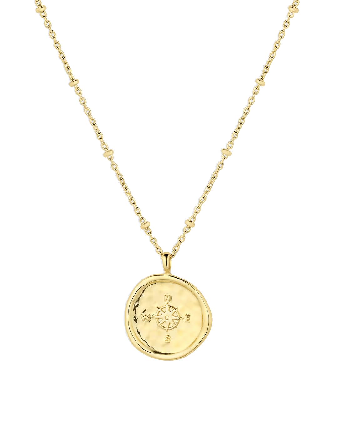 Compass Coin Pendant Necklace With Adjustable Chain