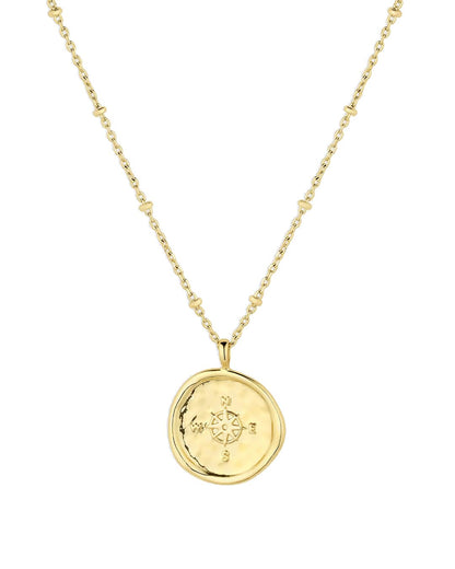 Compass Coin Pendant Necklace With Adjustable Chain