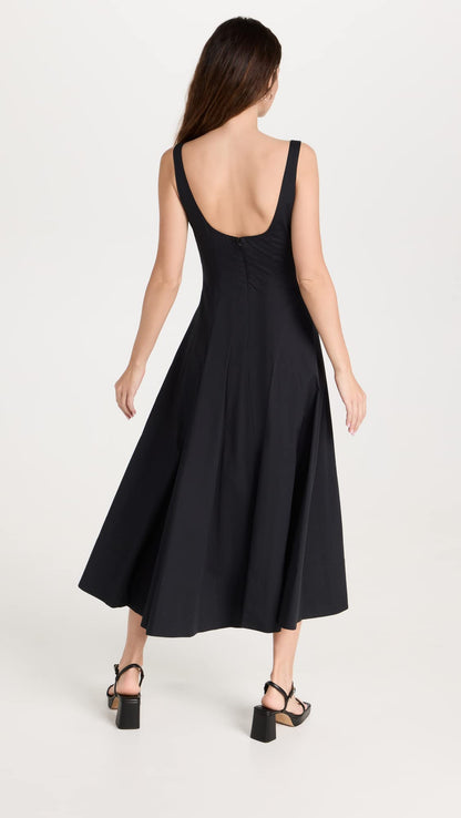 Fit-and-Flare Midi Dress With Structured Bodice