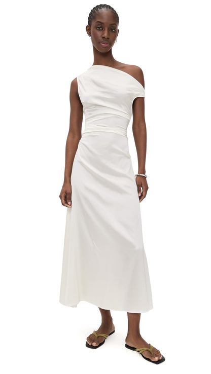 Silk Midi Dress With Fluid Draped Silhouette