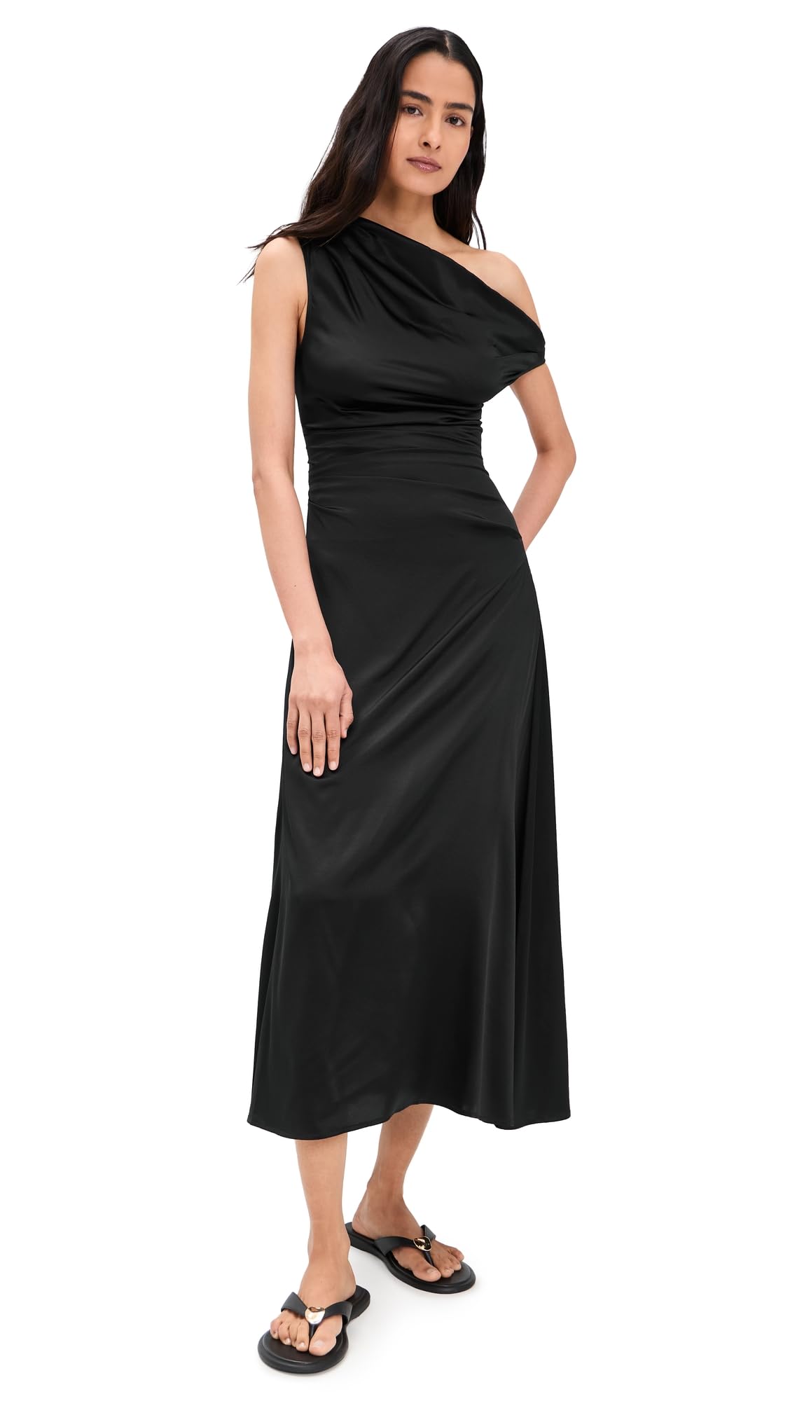 Silk Midi Dress With Fluid Draped Silhouette