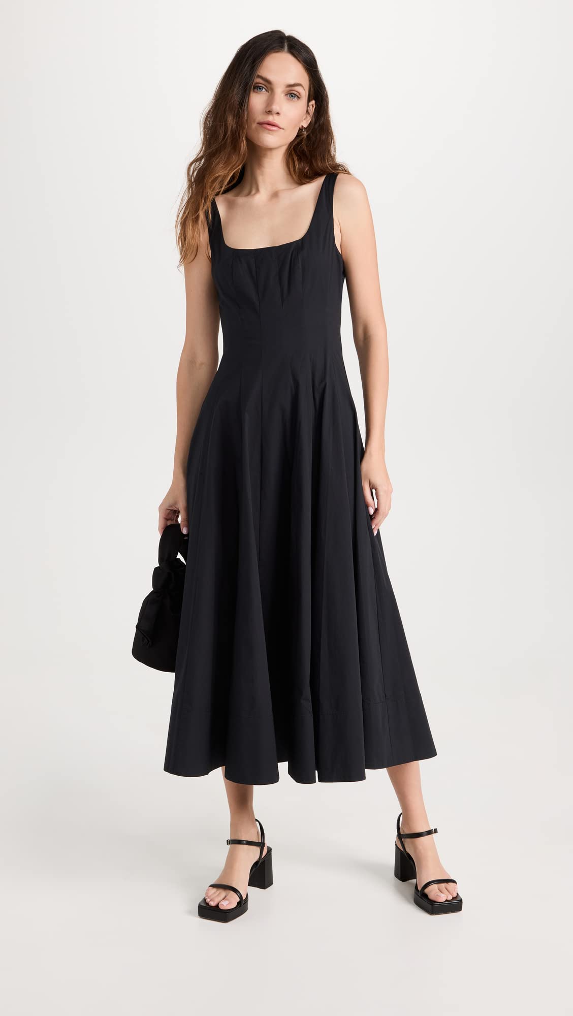Fit-and-Flare Midi Dress With Structured Bodice