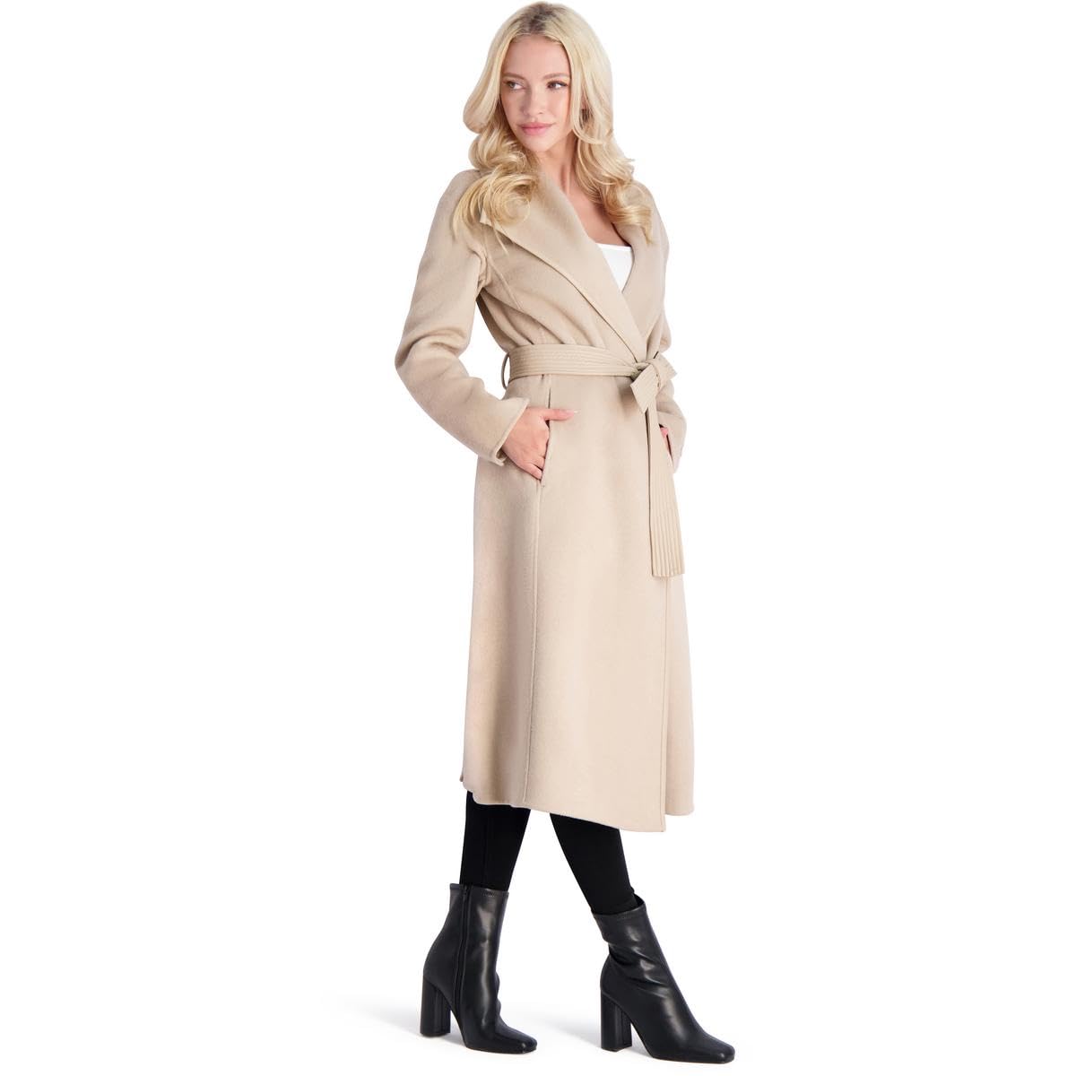 Fitted Tweed Coat With Waist Belt