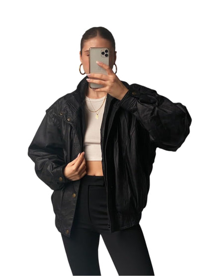 Oversized Lambskin Leather Bomber Jacket