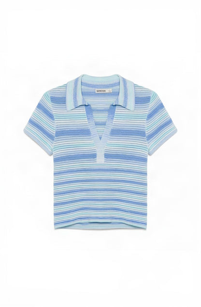 Space-Dyed Knit Short-Sleeve Polo Top