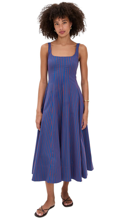 Fit-and-Flare Midi Dress With Structured Bodice