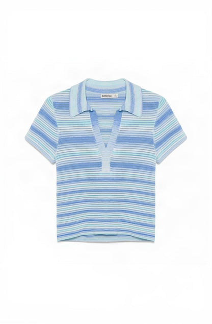Space-Dyed Knit Short-Sleeve Polo Top