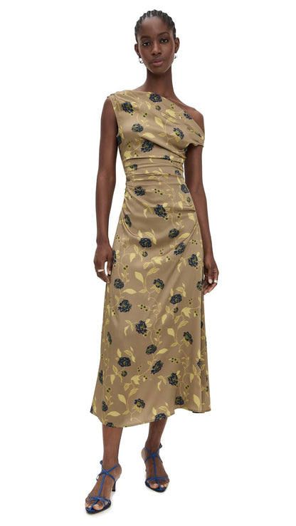 Silk Midi Dress With Fluid Draped Silhouette