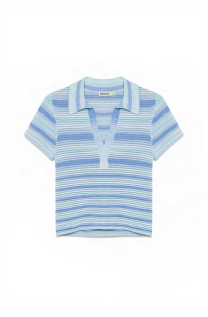 Space-Dyed Knit Short-Sleeve Polo Top