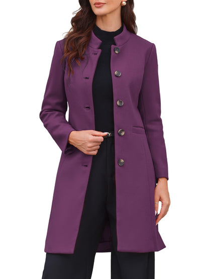 Stand-Collar Mid-Length Wool-Blend Coat