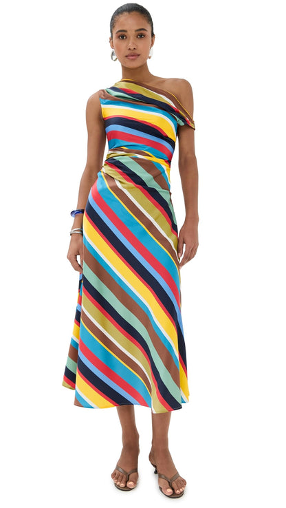 Silk Midi Dress With Fluid Draped Silhouette