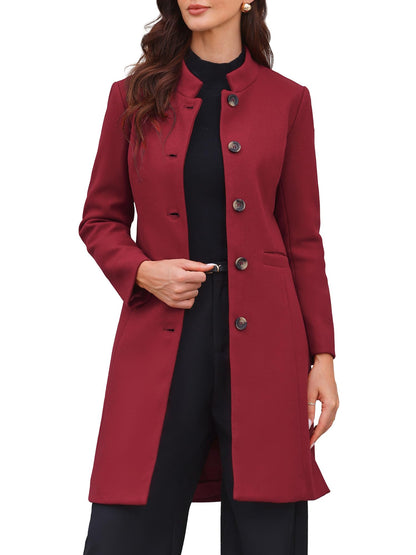 Stand-Collar Mid-Length Wool-Blend Coat