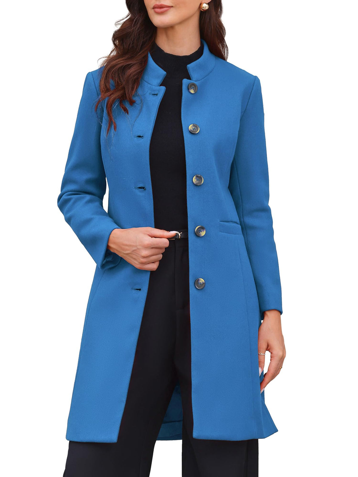 Stand-Collar Mid-Length Wool-Blend Coat