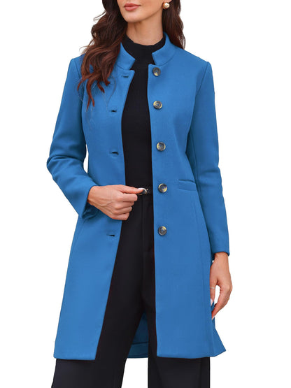 Stand-Collar Mid-Length Wool-Blend Coat