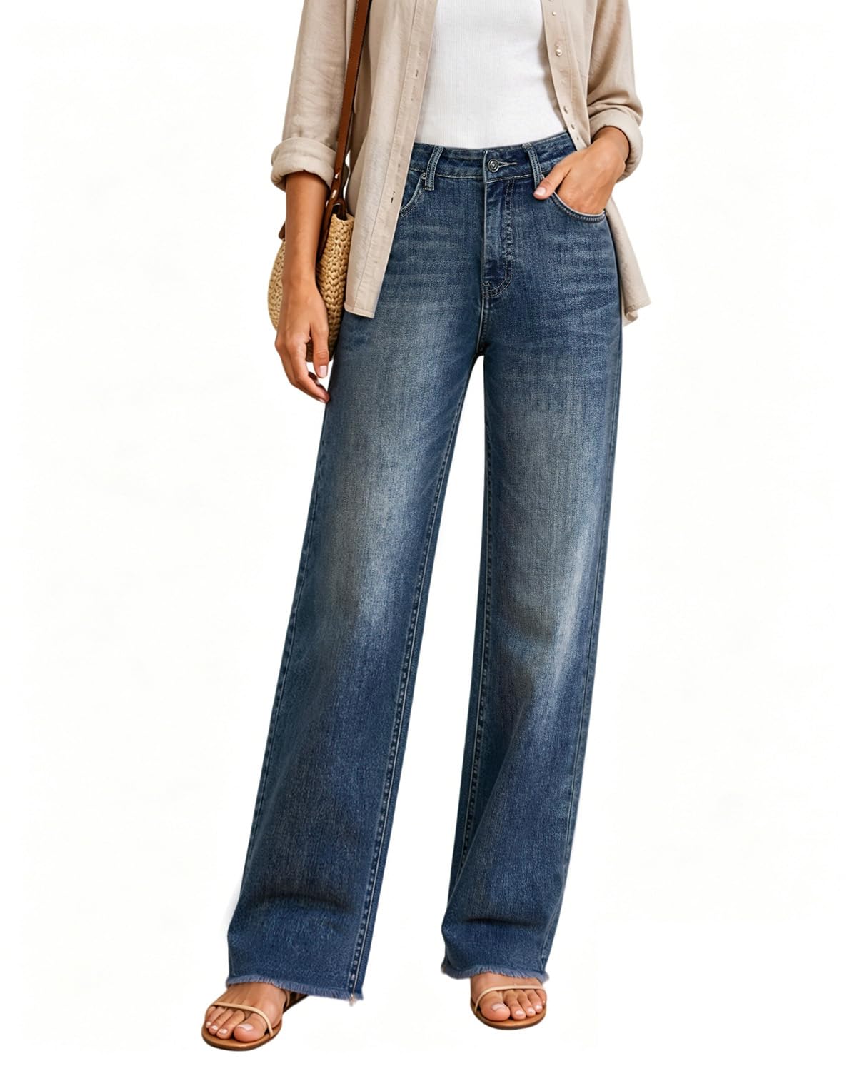High-Waisted Stretch Straight-Leg Jeans
