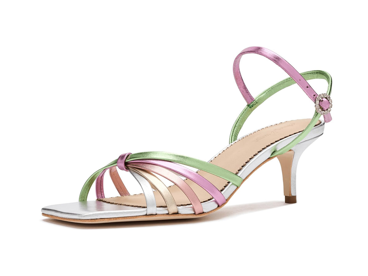 Metallic Strappy Kitten Heel Sandals
