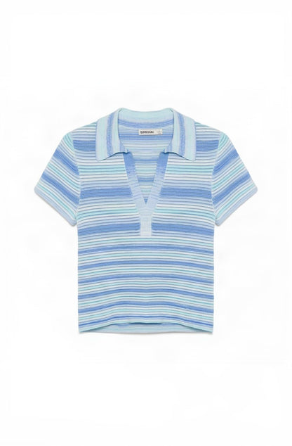 Space-Dyed Knit Short-Sleeve Polo Top