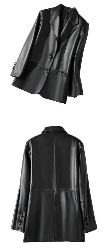 Oversized Leather Blazer With Notched Lapels