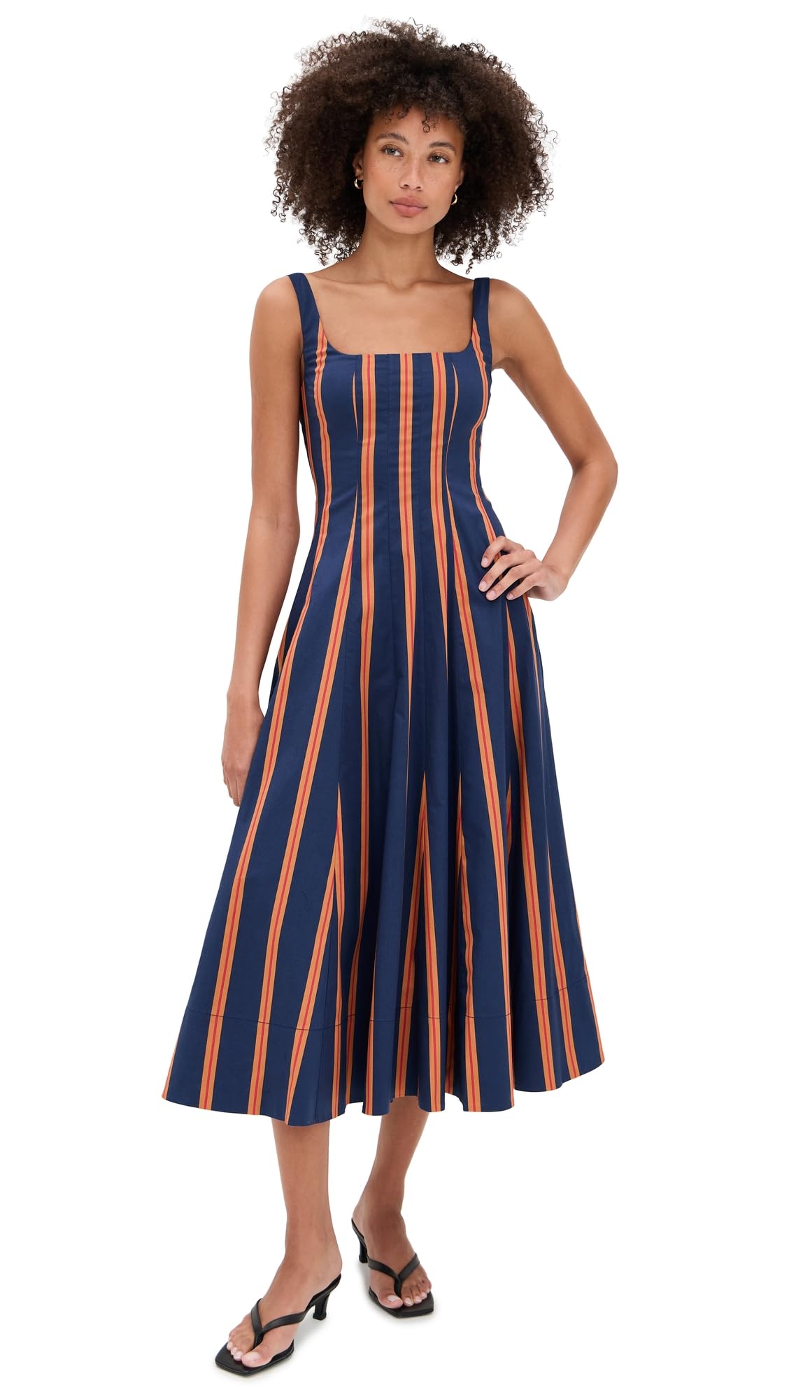 Fit-and-Flare Midi Dress With Structured Bodice